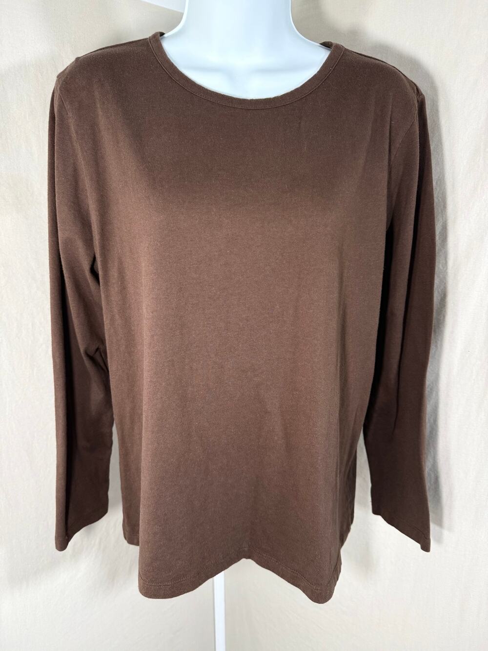 Bobbie Brooks Brown Ribbed Long Sleeve Crew Neck Top Tee Womens Size L 12-14